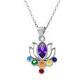 Colliers sur Artemare : Collier en argent rhodi&eacute; pendentif chakra fleur 7 oxydes - 40+5cm
