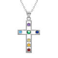 Collier en argent rhodi&eacute; pendentif chakra croix 22mm x 15mm 7 oxydes - 40+5cm