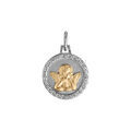 Pendentifs sur Artemare : Pendentif en argent rhodi&eacute; et argent dor&eacute; rond 15mm Ange contour oxydes blancs sertis