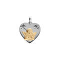 Pendentifs sur Artemare : Pendentif en argent platin&eacute; et argent dor&eacute; coeur contour diamant&eacute; avec Ange