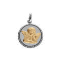 Pendentif en argent platin&eacute; et argent dor&eacute; m&eacute;daille 15mm contour diamant&eacute; avec Ange Artemare