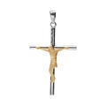 Pendentifs sur Artemare : Pendentif en argent platin&eacute; et argent dor&eacute; croix avec J&eacute;sus Christ 34 x 22mm