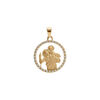 Pendentif argent dor&eacute; rond 18mm saint-Christophe contour oxydes blancs sertis