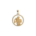 Pendentif argent dor&eacute; rond 18mm saint-Christophe contour oxydes blancs sertis Artemare