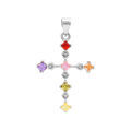 Pendentif en argent rhodi&eacute; croix 20mm x 15mm oxydes multi couleurs