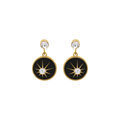 Boucles d'oreille sur Artemare : Boucles d'oreille tige en acier dor&eacute; jaune, rondelle en r&eacute;sine noire et un oxyde blanc etoil&eacute;