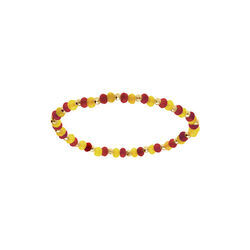 Bracelet extensible de jade jaune d'agate orange v&eacute;ritables et boules d'acier dor&eacute;
