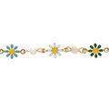 Bracelet en acier dor&eacute; fleurs r&eacute;sine multi couleurs et boules nacre blanche v&eacute;ritable - 16+3cm Artemare