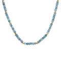 Colliers sur Artemare : Collier avec agates bleu ciel v&eacute;ritables et boules facet&eacute;es en acier dor&eacute; - 38+5cm