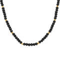 Collier avec agates noires v&eacute;ritables et boules en acier dor&eacute; - 38+5cm Artemare