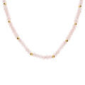 Collier de quartz rose v&eacute;ritable et boules en acier dor&eacute; - 38+5cm