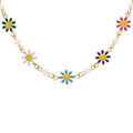 Colliers sur Artemare : Collier en acier dor&eacute; avec fleurs r&eacute;sine multi couleurs et boules de nacre blanche v&eacute;ritable - 35+5cm