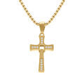 Collier en acier dor&eacute; pendentif croix articul&eacute;e 20 x 14mm avec oxydes blancs - 45+10cm