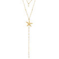 Collier en acier 3 rangs avec etoile de mer et perles blanches imitation - 43+5cm (53+5cm) Artemare