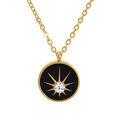 Colliers sur Artemare : Collier en acier dor&eacute; pendentif rond r&eacute;sine noire et 1 oxyde blanc &eacute;toil&eacute; - 38+7cm