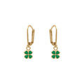 Boucles d'oreille sur Artemare : Boucles d'oreille en plaqu&eacute; or motif tr&egrave;fle r&eacute;sine verte - fermoir dormeuse