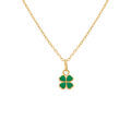 Collier en plaqu&eacute; or pendentif tr&egrave;fle r&eacute;sine verte - 35+2cm