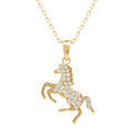 Collier en plaqu&eacute; or pendentif cheval oxydes blancs 40+5cm