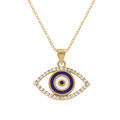 Collier en plaqu&eacute; or pendentif oeil de la chance contour d'oxydes blancs - 40+5cm