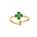 Bagues sur Artemare : Bague ouverte en plaqu&eacute; or tr&egrave;fle r&eacute;sine vert - r&eacute;glable