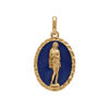 Pendentif en plaqu&eacute; or ovale marie madeleine 18mm x 13mm sur fond r&eacute;sine bleu fonc&eacute;