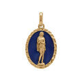 Pendentif en plaqu&eacute; or ovale marie madeleine 18mm x 13mm sur fond r&eacute;sine bleu fonc&eacute; Artemare