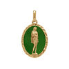 Pendentif en plaqu&eacute; or ovale marie madeleine 18mm x 13mm sur fond r&eacute;sine vert prairie