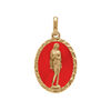 Pendentif en plaqu&eacute; or ovale marie madeleine 18mm x 13mm sur fond r&eacute;sine rouge
