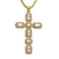 Collier en acier dor&eacute; chaine corde avec pendentif croix avec oxydes blancs - 45+5cm Artemare