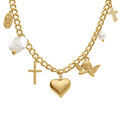 Collier en acier dor&eacute; pampilles, croix, coeur, ange, vierge, perle - 41+5cm Artemare