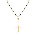 Collier en acier dor&eacute; cravate boules noires et croix - 45+5cm