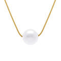 Collier en acier dor&eacute; chaine maille "serpent" avec pendentif perle blanche imitation 6mm - 40+5cm