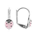Boucles d'oreille sur Artemare : Boucles d'oreille en argent rhodi&eacute; motif coccinelle r&eacute;sine rose - fermoir dormeuse