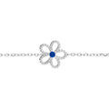Bracelet en argent rhodi&eacute; fleur ajour&eacute;e par&eacute;e d'oxyde bleu -15+3cm Artemare