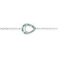 Bracelet en argent rhodi&eacute; goutte avec oxydes verts et blancs sertis - 15+3cm