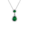 Collier en argent rhodi&eacute; pendentif goutte par&eacute; d'oxydes vert et contour d'oxydes blancs sertis - 42+3cm Artemare