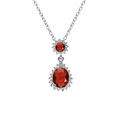 Collier en argent rhodi&eacute; pendentif goutte par&eacute; d'oxydes rouges et contour d'oxydes blancs sertis - 42+3cm
