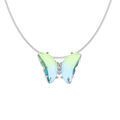 Collier en argent rhodié papillon 20x15mm verre dégradé bleu vert et orné d'oxydes blancs sertis - 42+3cm Colliers sur Artemare : Collier en argent rhodié papillon 20x15mm verre dégradé bleu vert et orné d'oxydes blancs sertis - 42+3cm