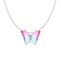 Colliers sur Artemare : Collier en argent rhodi&eacute; papillon 20x15mm verre d&eacute;grad&eacute; rose et orn&eacute; d'oxydes blancs sertis - 42+3cm