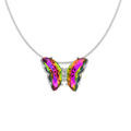 Colliers sur Artemare : Collier en argent rhodi&eacute; papillon verre 42x30mm multi couleur et orn&eacute; d'oxydes blancss sertis - 42+3cm