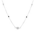 Collier en argent rhodi&eacute; boules et verre facet&eacute; noir - 41+3cm