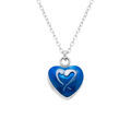Collier en argent rhodi&eacute; pendentif coeur bomb&eacute; r&eacute;sine &agrave; chaud bleu fonc&eacute; recto verso - 41+3cm