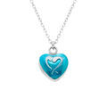 Collier en argent rhodi&eacute; pendentif coeur bomb&eacute; r&eacute;sine &agrave; chaud bleu ciel recto verso - 41+3cm