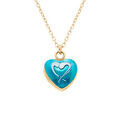 Collier en argent dor&eacute; pendentif coeur bomb&eacute; r&eacute;sine a chaud bleu ciel recto verso - 41+3cm