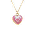 Collier en argent dor&eacute; pendentif coeur bomb&eacute; r&eacute;sine a chaud rose recto verso - 41+3cm Artemare