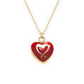 Colliers sur Artemare : Collier en argent dor&eacute; pendentif coeur bomb&eacute; r&eacute;sine a chaud rouge fonc&eacute; recto verso - 41+3cm