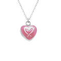 Collier en argent rhodi&eacute; pendentif coeur bomb&eacute; r&eacute;sine &agrave; chaud rose recto verso - 41+3cm