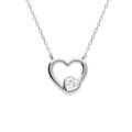 Collier en argent rhodi&eacute; coeur lisse avec oxyde blanc serti - 40+3cm Artemare
