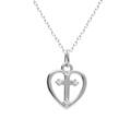 Colliers sur Artemare : Collier en argent rhodi&eacute; coeur et croix avec oxydes blancs sertis - 40+3cm