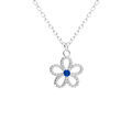 Collier en argent rhodi&eacute; pendentif fleur ajour&eacute;e avec oxyde bleu central- 39+4cm